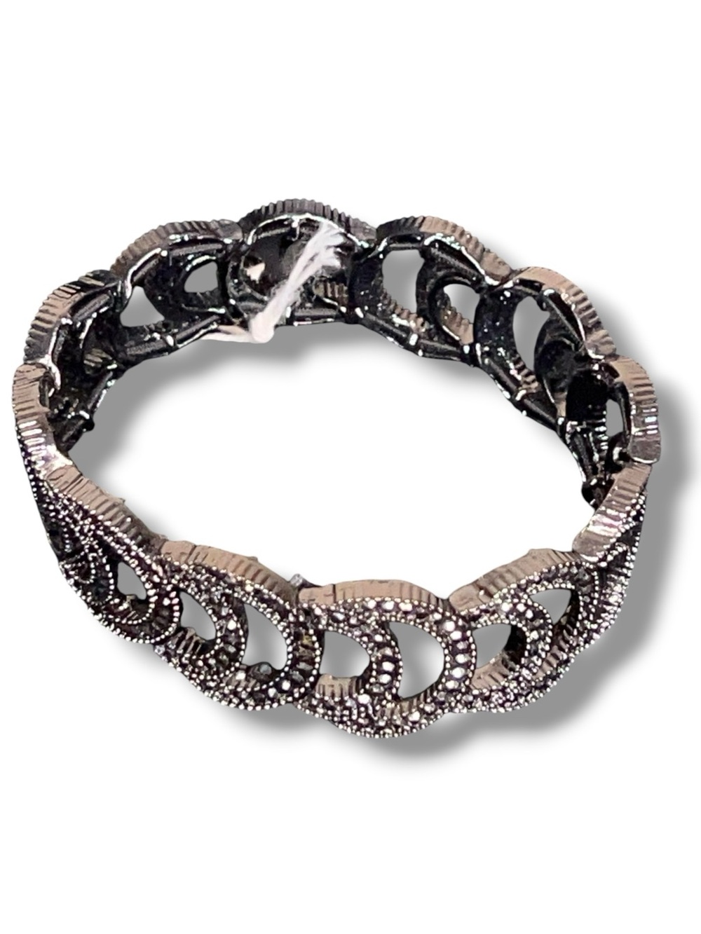 New Monet Black Marcasite Style Bracelet Stretch Glam Event Gift Formal Goth